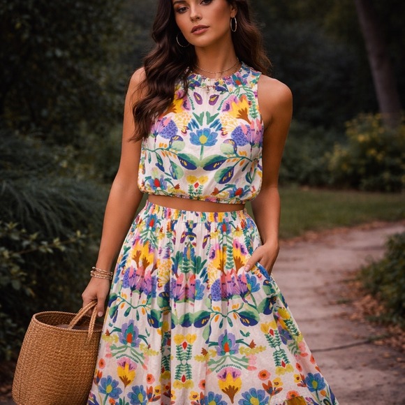 Philosophy Republic Clothing Dresses & Skirts - Philosophy Republic Clothing 2 Piece Set Womens Size M Multi Floral Cotton Midi